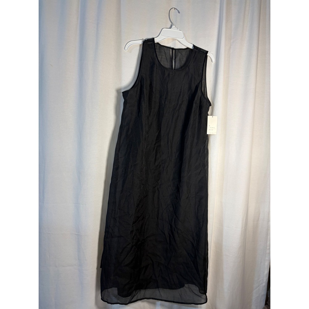 A New Day Womens Black Sleeveless Midi Sheer Overlay Dress L G9931X